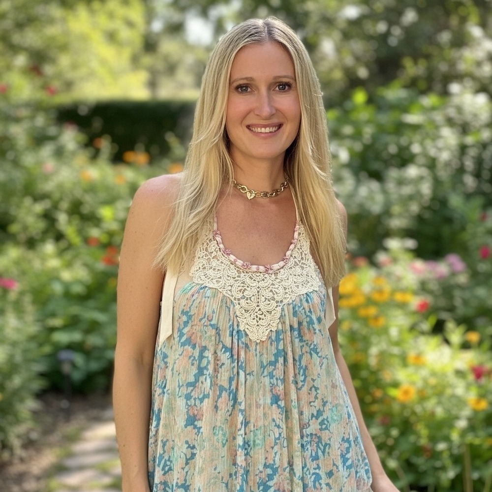 Free People Floral Lace Bib Romper Blue Pink Pastel Boho Sleeveless Size‎ L